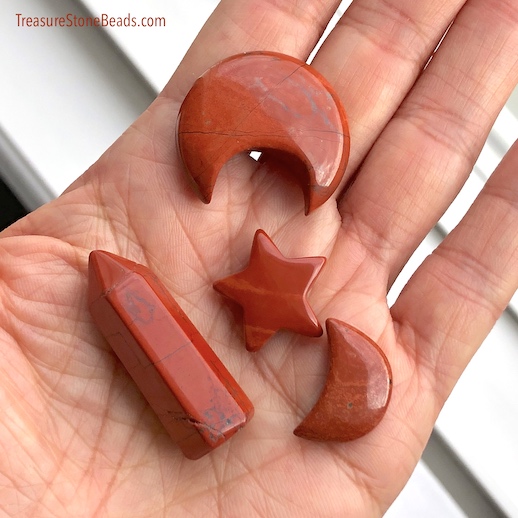 Red Jasper tower 14x40mm, 20mm star & moon, 30mm moon set - Click Image to Close